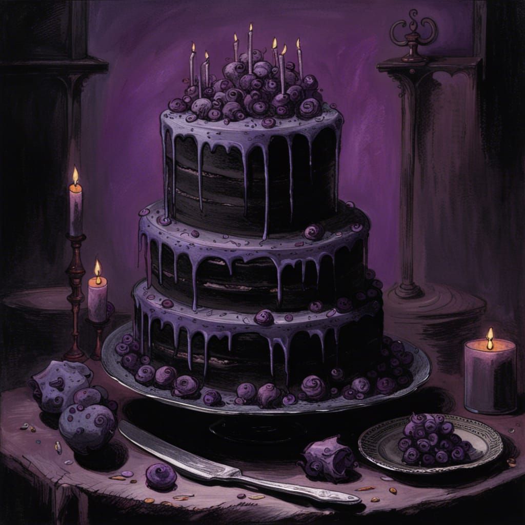 Gothic Horror Cake in Black and Purple