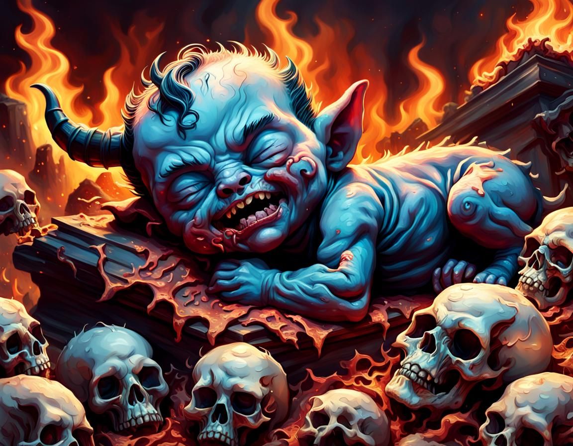 Baby Demon's Naptime in Hell: Hyperrealistic Portrait