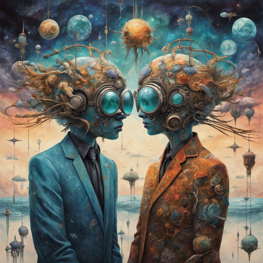 Surrealist Dreamscapes: Ethereal Figures in Cosmic Harmony