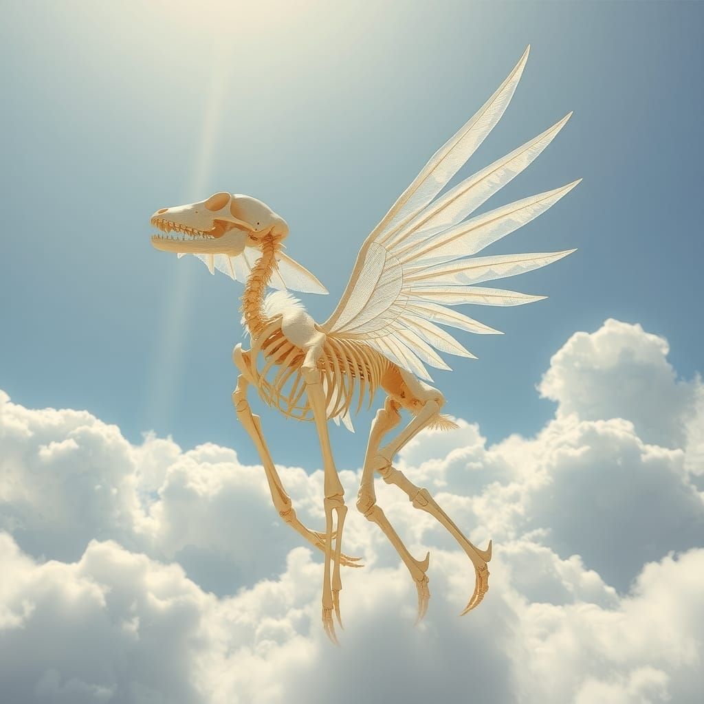 Winged Fantasy Animal Skeleton in Divine Light
