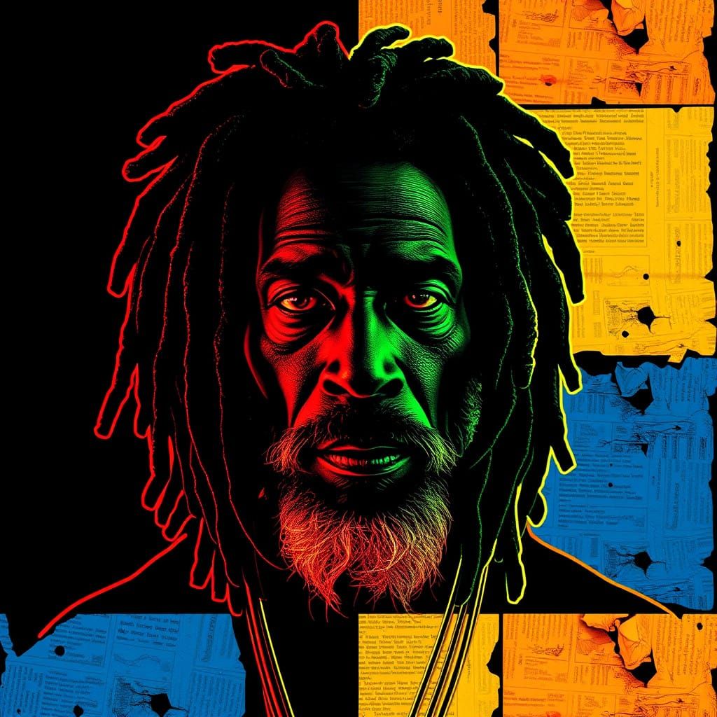 Glowing Rastafarian Silhouette in Neon Colors