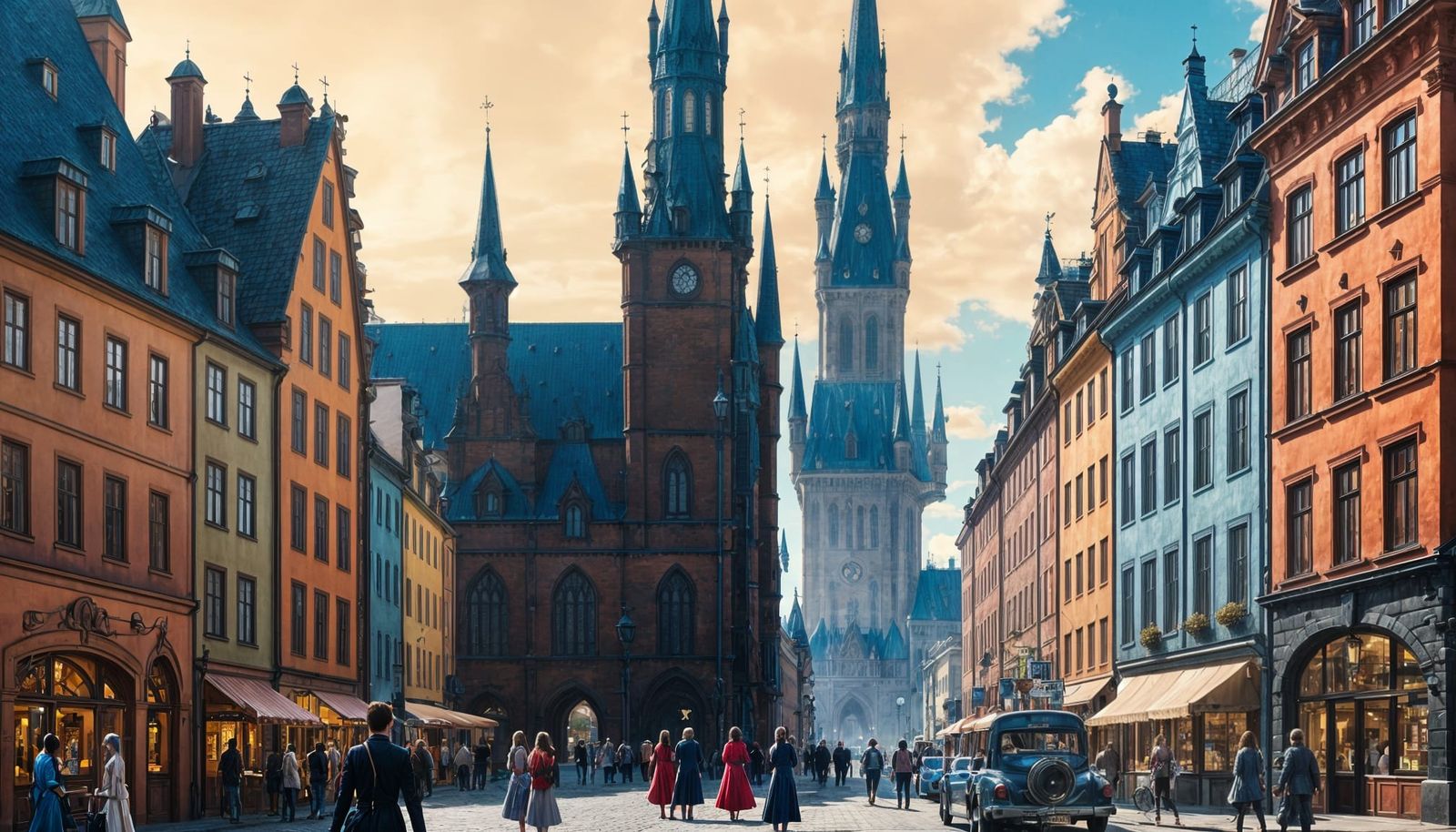 Stockholm-Inspired Cityscape with Gothic Magic Tower