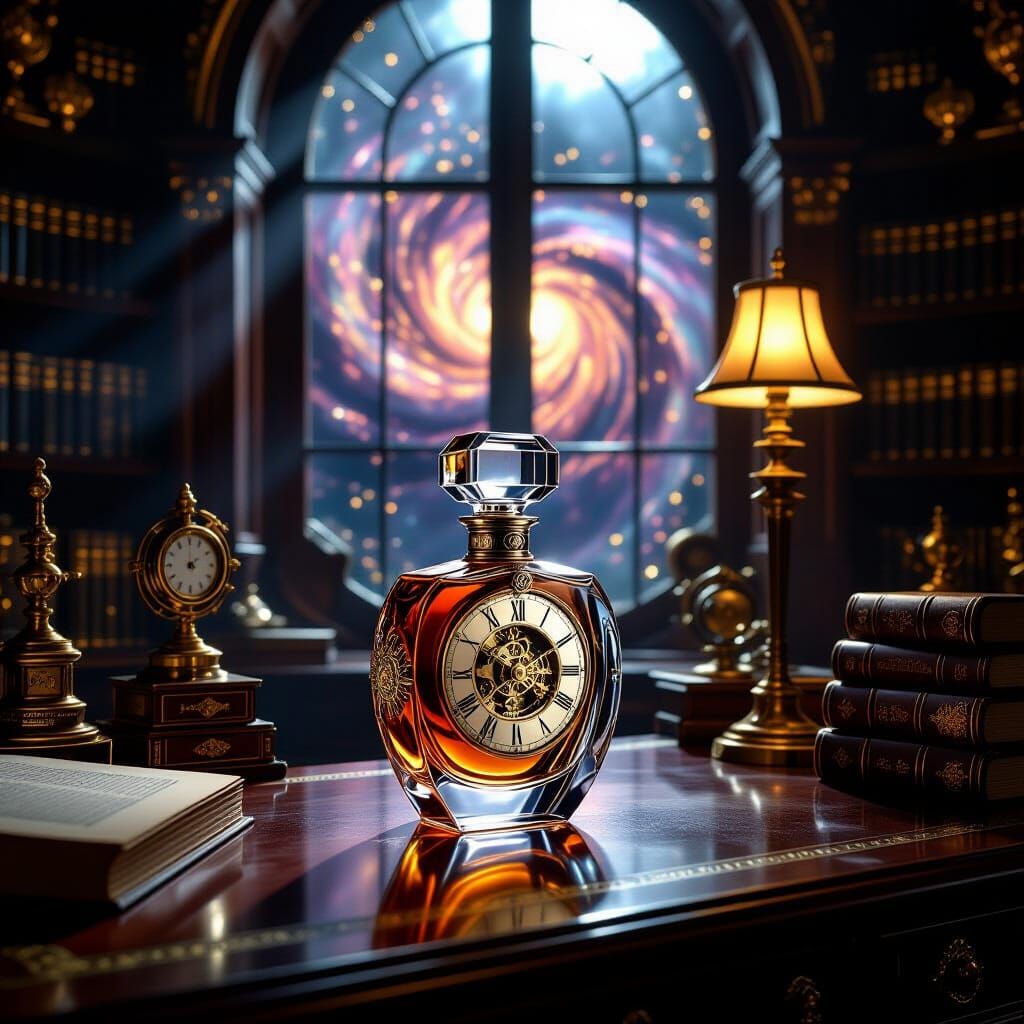 Art Deco Perfume Bottle With Celestial Gears in Opulent Stud...