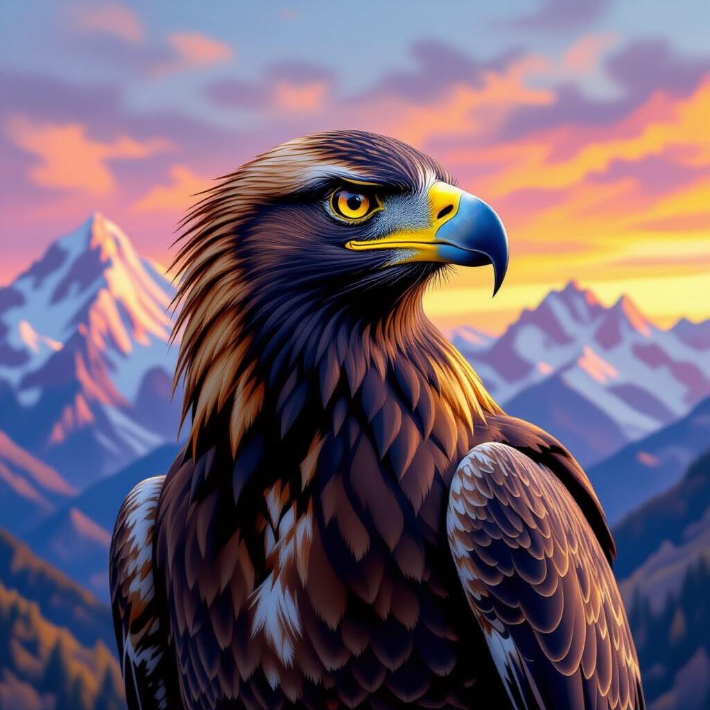 Golden Eagle Portrait in Hyperrealistic Impasto Style