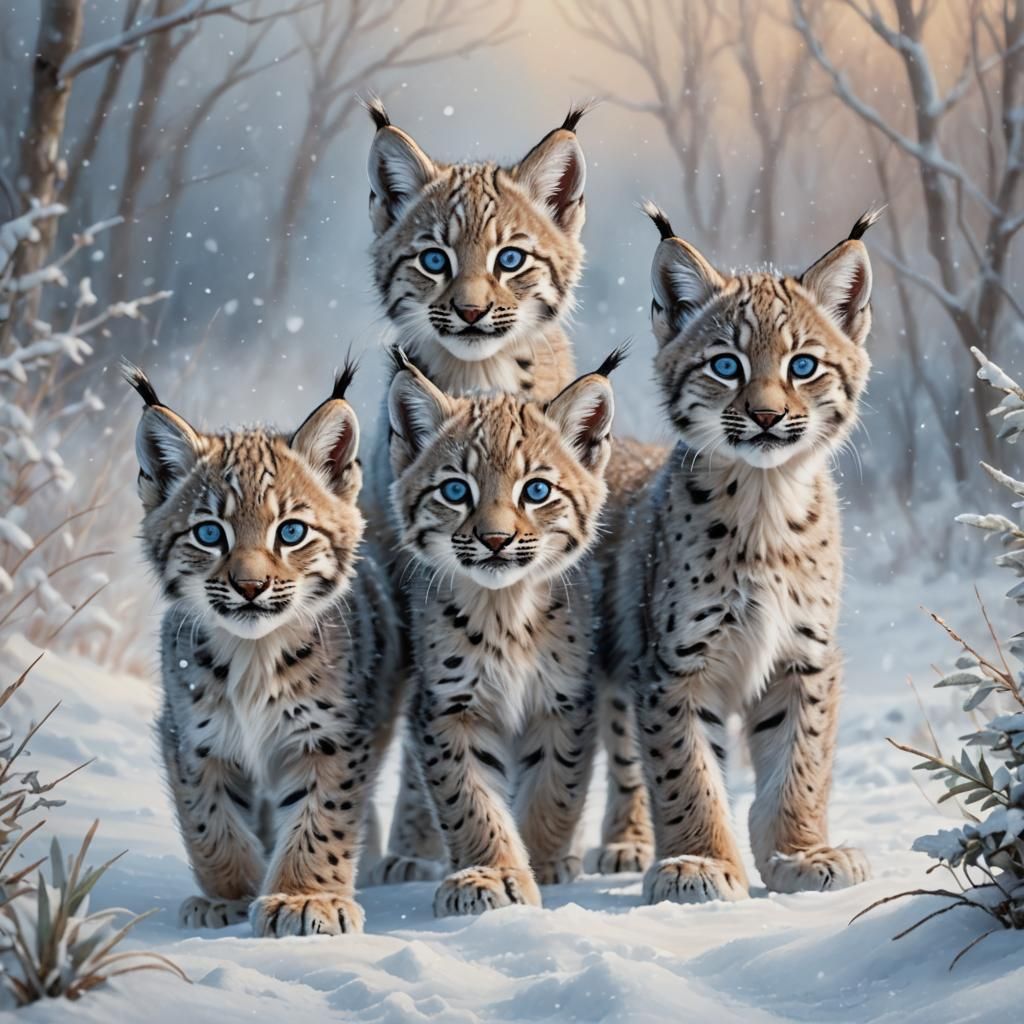 Three Whimsical Lynx Cubs Embark on a Winter Wonderland Adve...