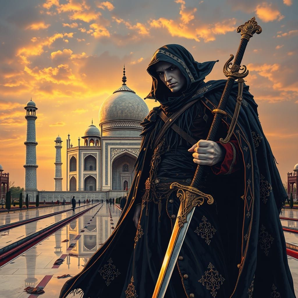 Mysterious Vampire of Taj Mahal in Golden Light