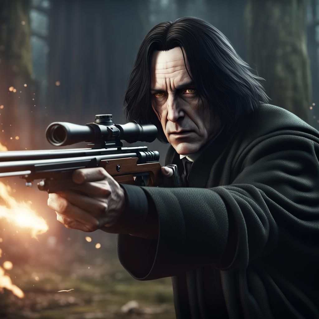 Snape with Sniper Rifle: Detailed Matte Painting