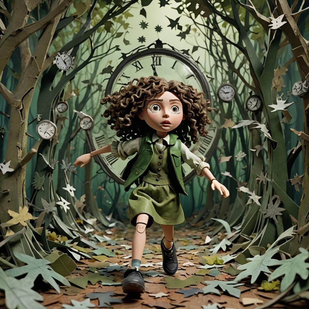 Stop-Motion Puppet Girl in Surreal Forest
