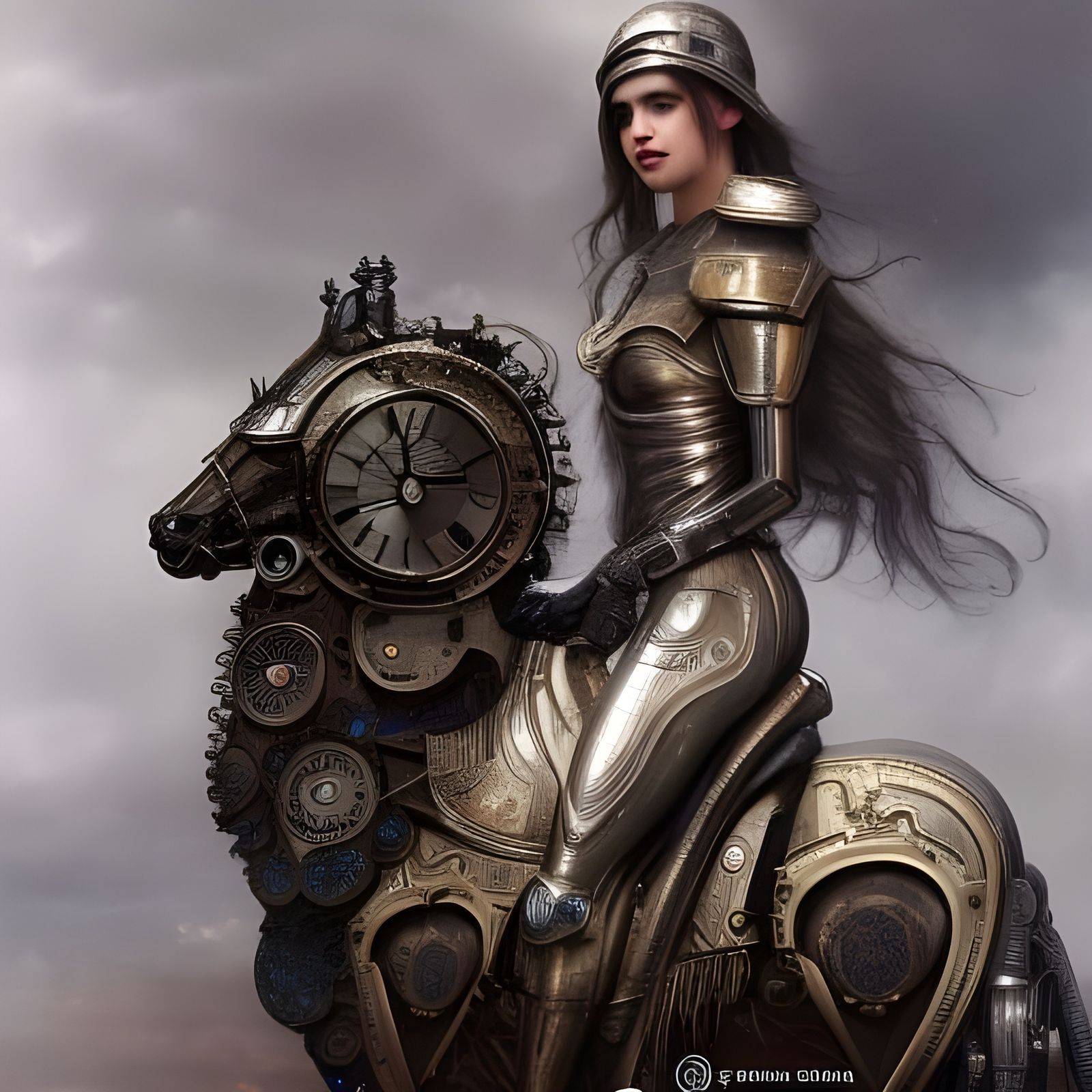 Steampunk Horse with Clockwork Gears and Silver Armor