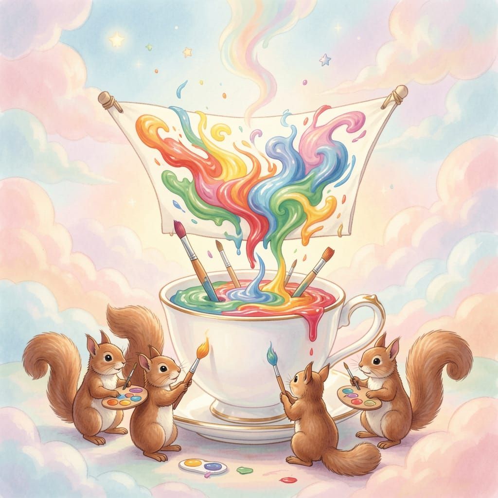 Whimsical Squirrels Painting a Masterpiece in a Dreamscape