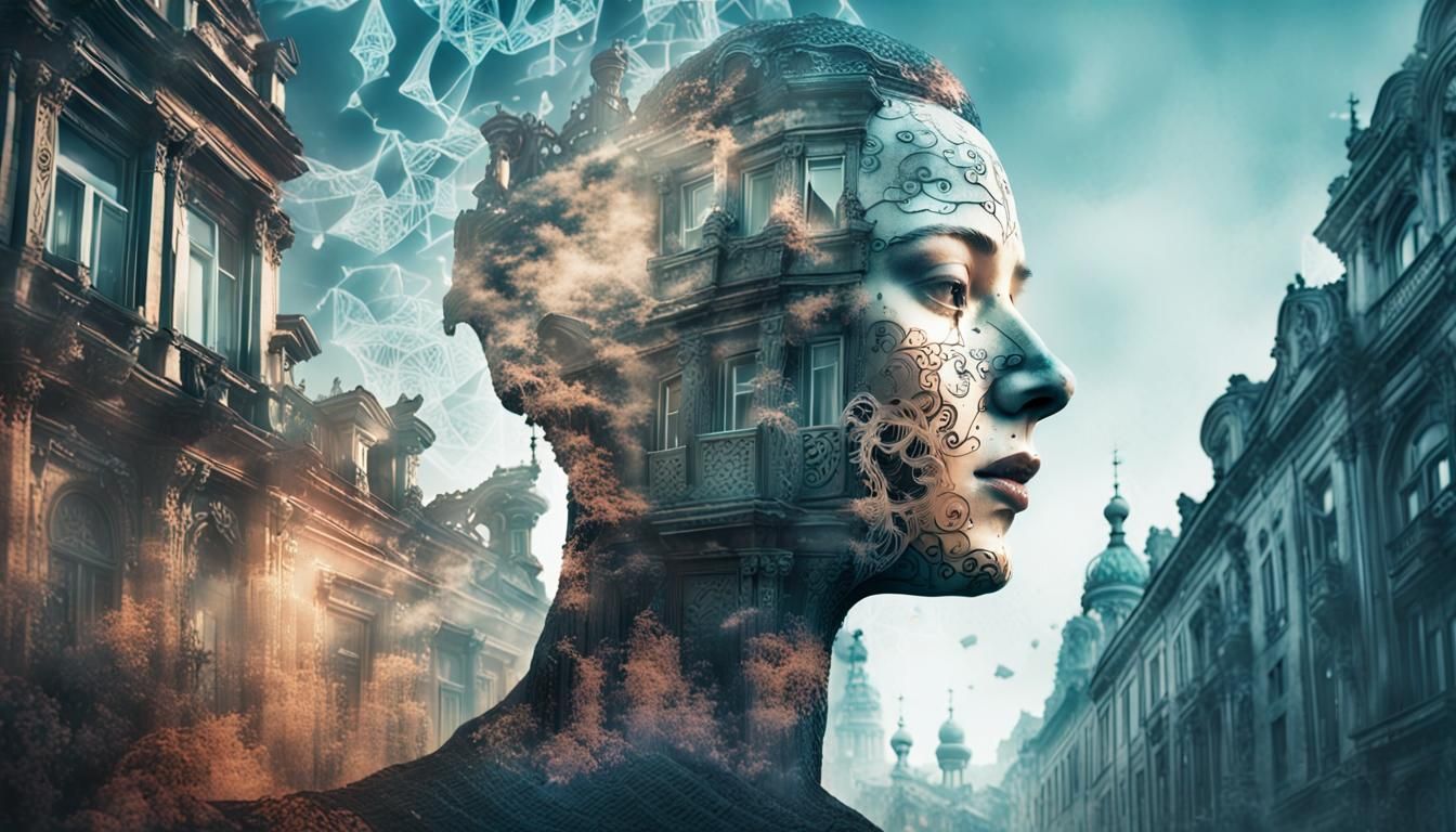 Surreal double exposure portrait of an ethereal ghost