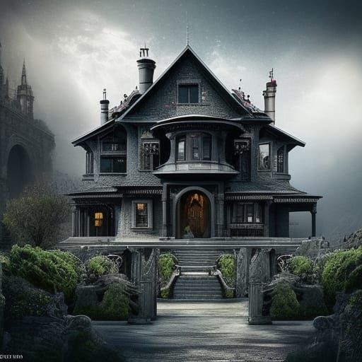 Modern Matte Black House: Cinematic Digital Painting