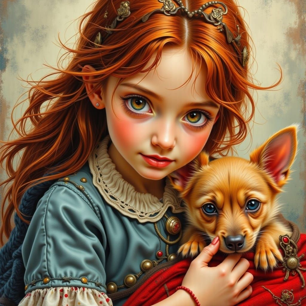 Airbrush Art: Girl and Yorkie in Whimsical Scene