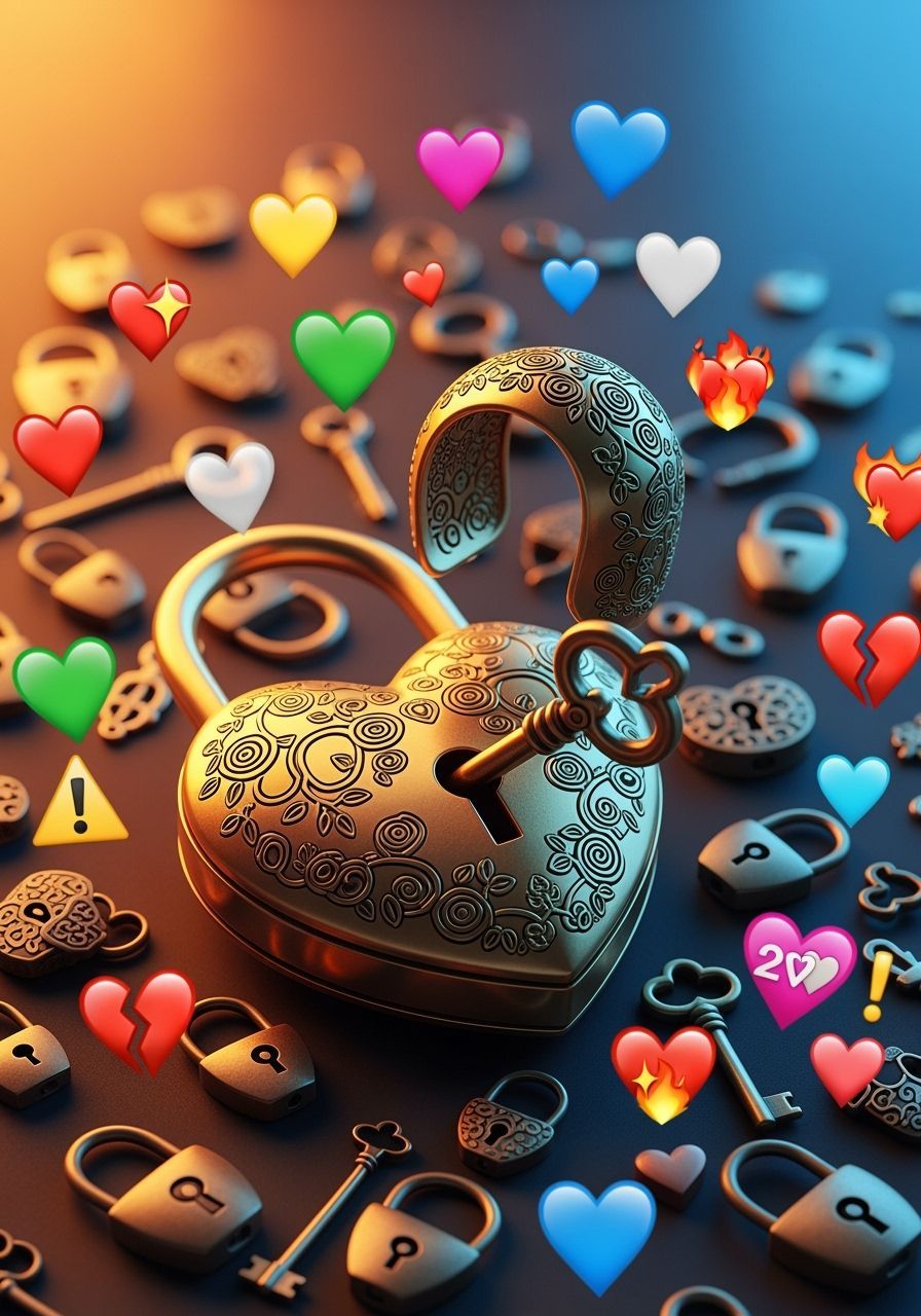 Heart-Shaped Padlock with Keys and Emojis