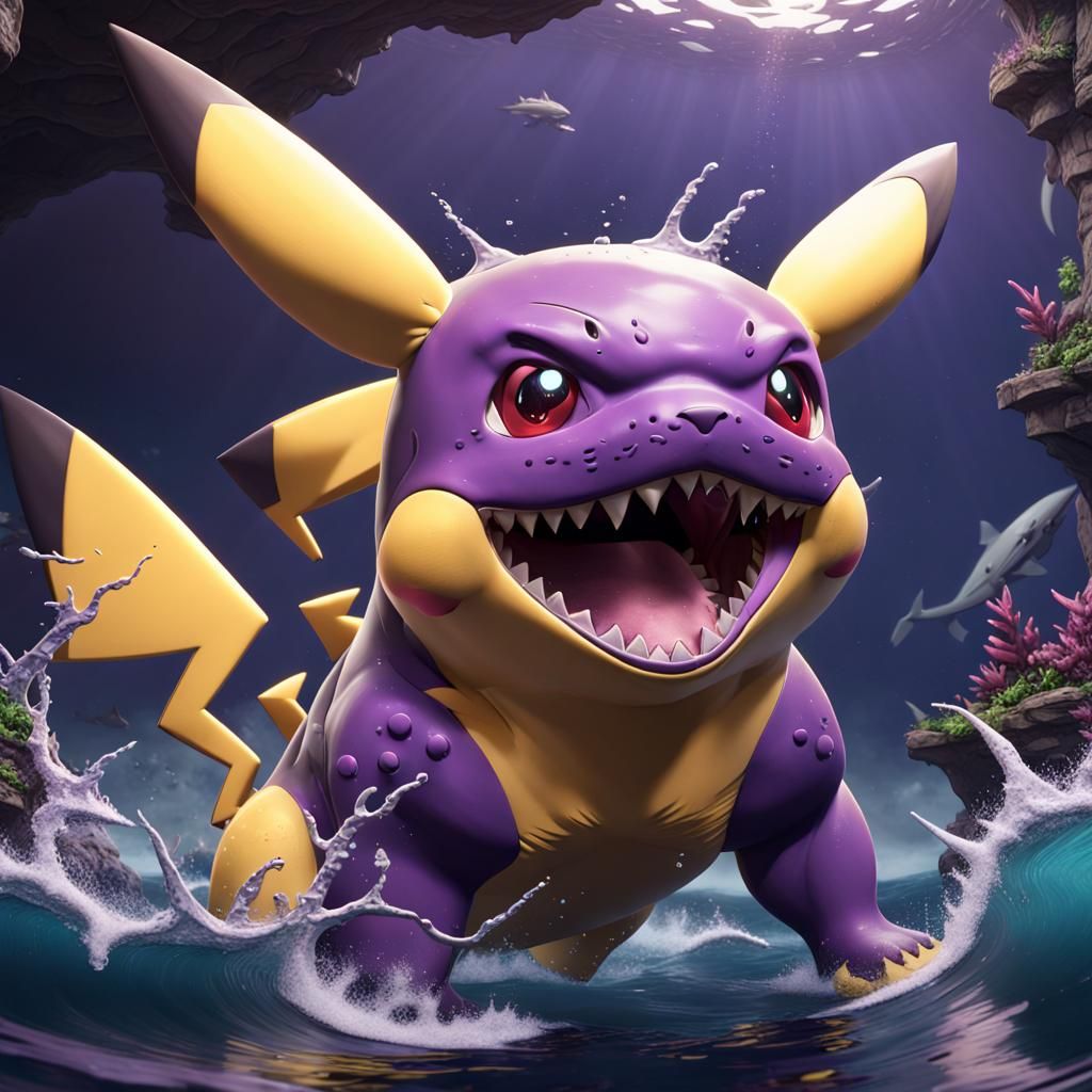 Purple Shark-shaped Pikachu: Detailed Matte Painting
