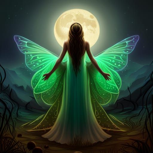 Moth Queen with Neon Wings in Fantasy Art