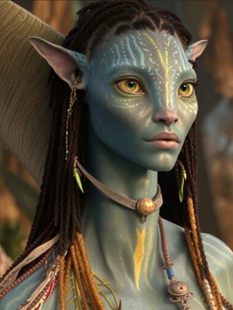 Na'vi Woman in Moonlit Forest, Photorealistic Style