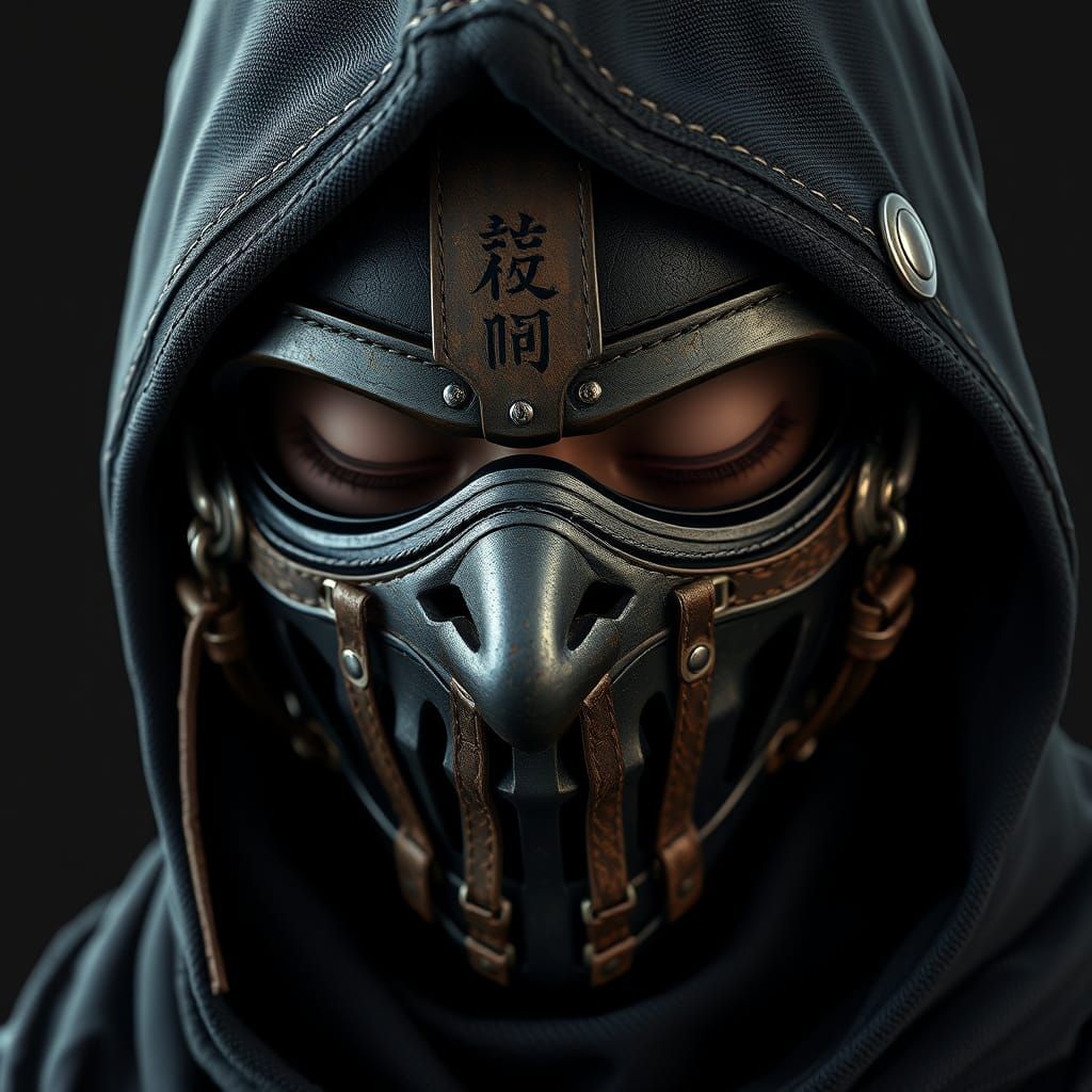 Intricate Black Ninja Mask in Anime Style