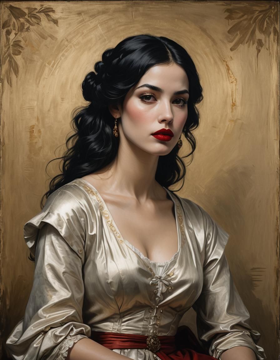 Renaissance Portrait of a Girl with Red Lips