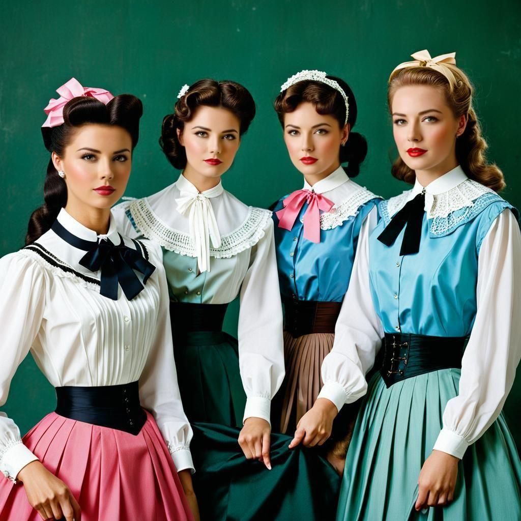 Vintage Fashion: Women in Blouses and Skirts