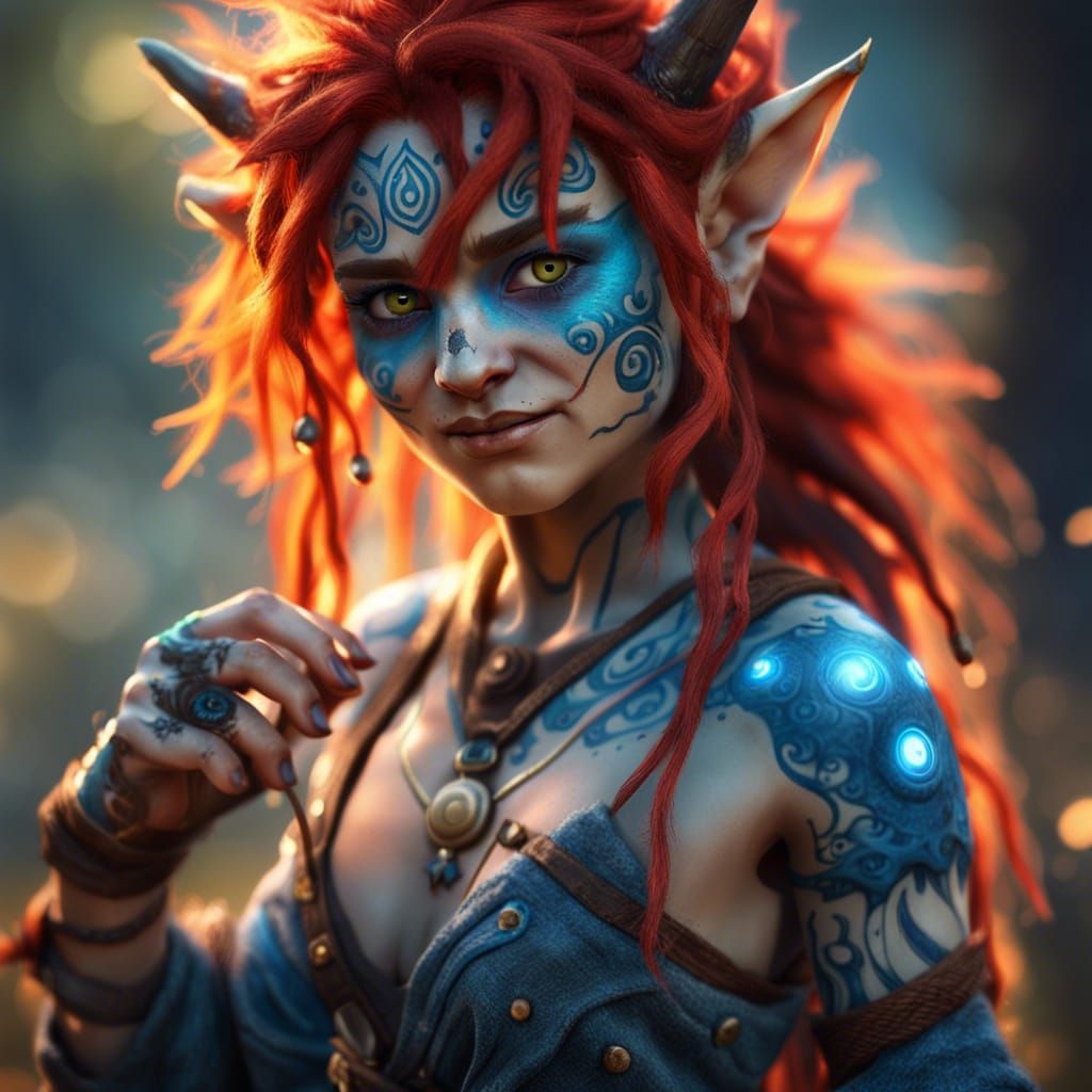 Halfling Druid with Fiery Hair in 8k Resolution