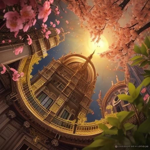 Detailed Fantasy Landscape with Trees and Mountains