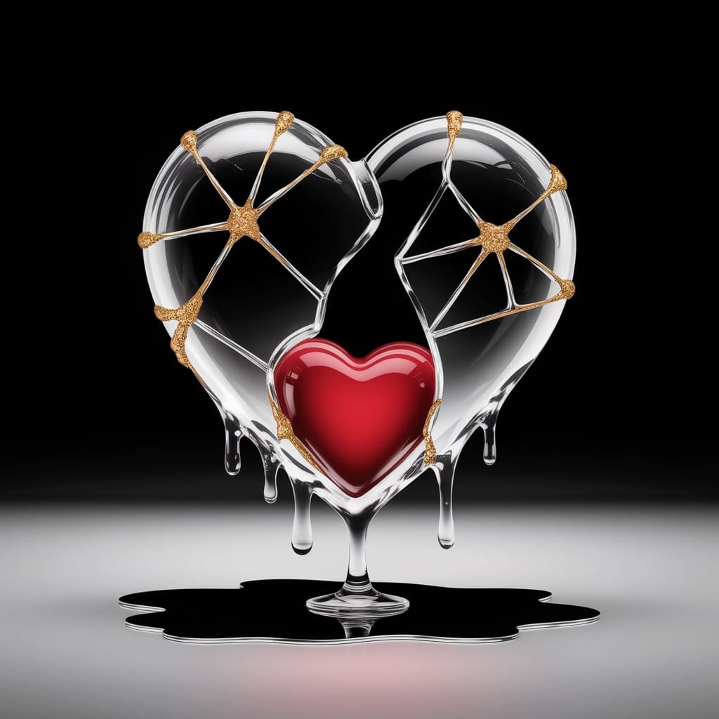 Kintsugi Glass Heart with Red Heart Revealed