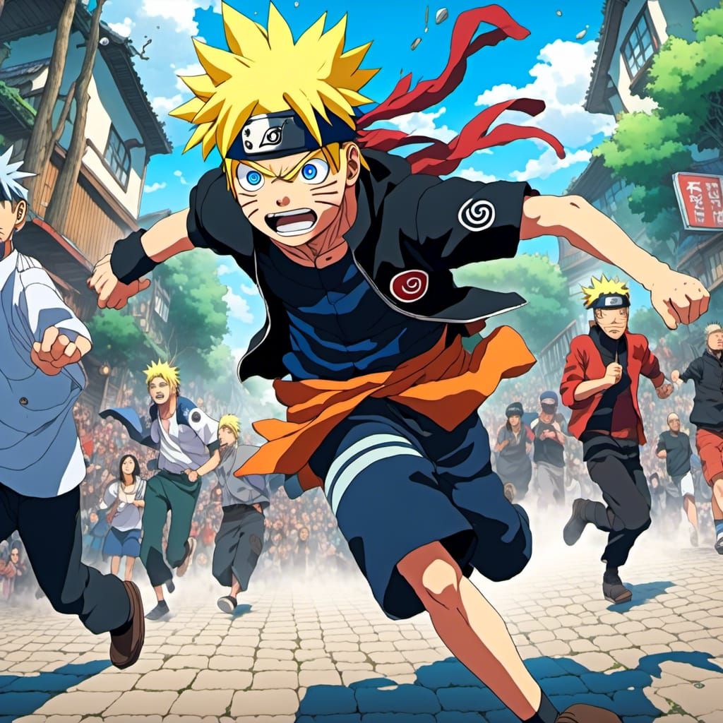 Naruto Runs From Police in Hyperreal Style