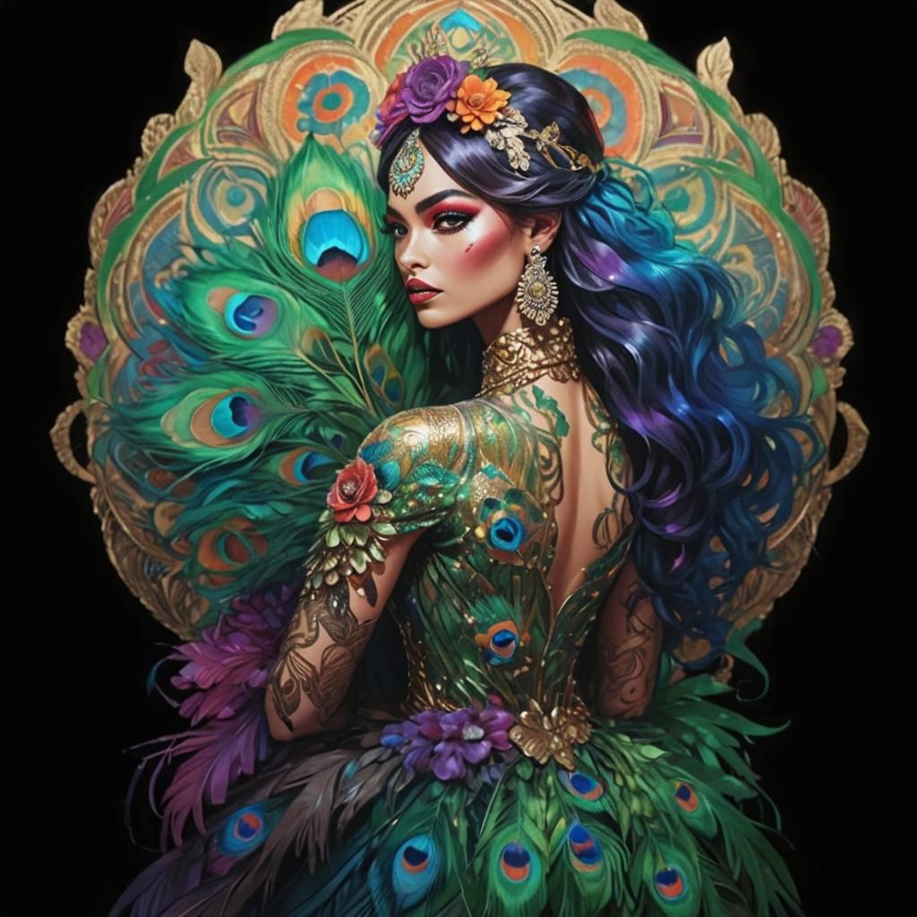 Rainbow Woman Portrait in Comic Book Style