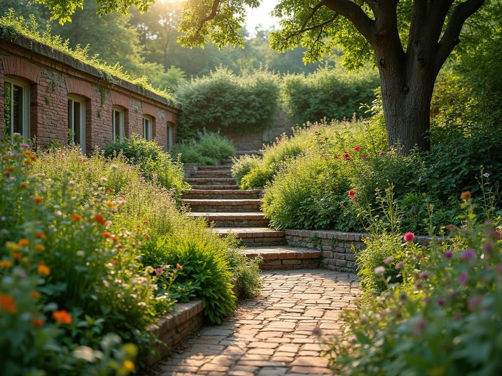 Serene Mid-European Garden with Majestic Fig Tree and Terrac...