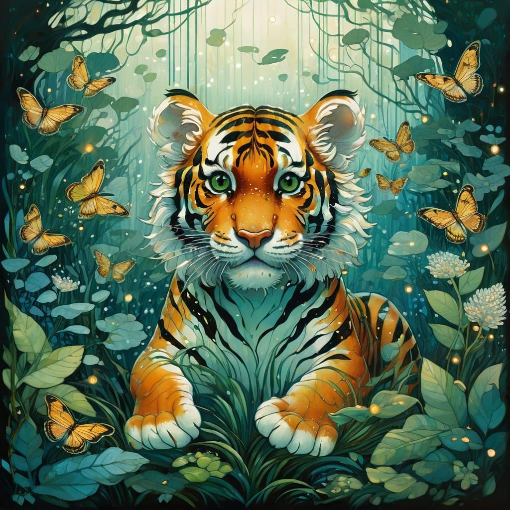 Winged Baby Tiger in Enchanted Irish Landscape