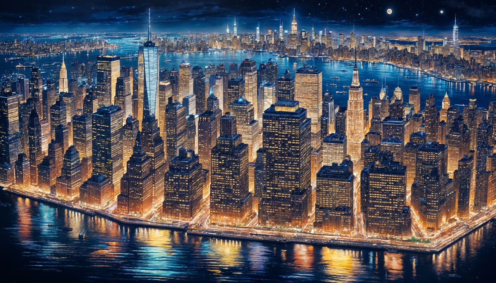 Nighttime New York City Skyline in Sharp Focus