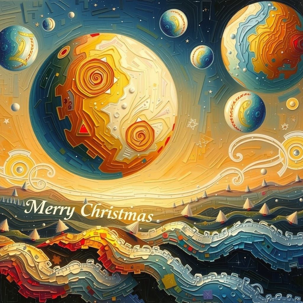 Cosmic Winter Wonderland with Christmas Trees and Ornaments