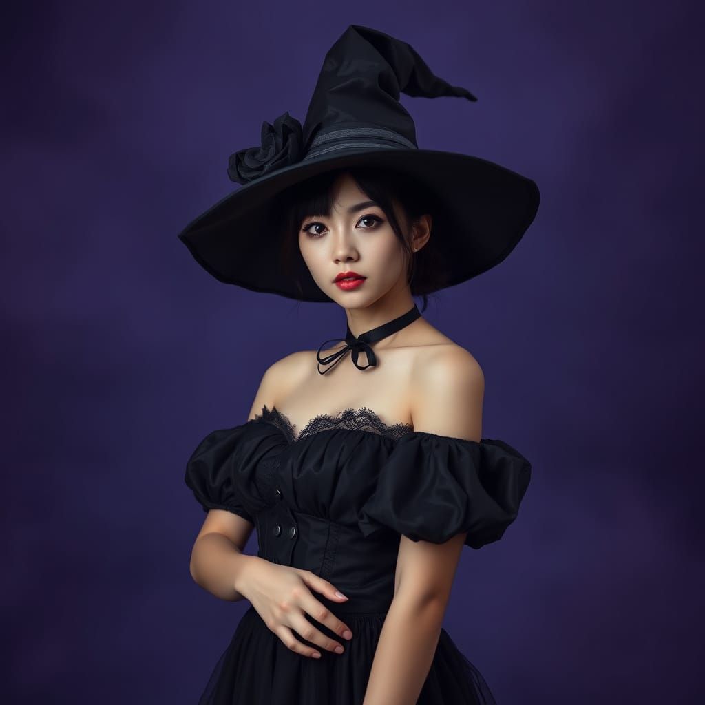 Japanese Witch in Dreamy Violet Studio