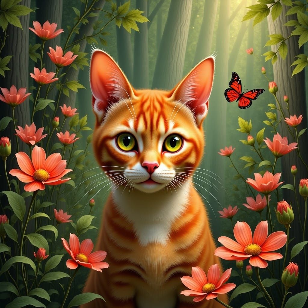 Abyssinian Cat in Art Deco Oil Painting Style