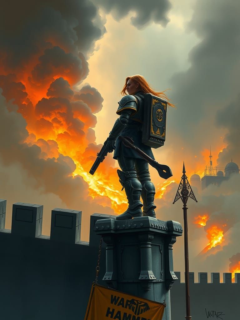 Vigilant Woman Guard in Warhammer 40K Style