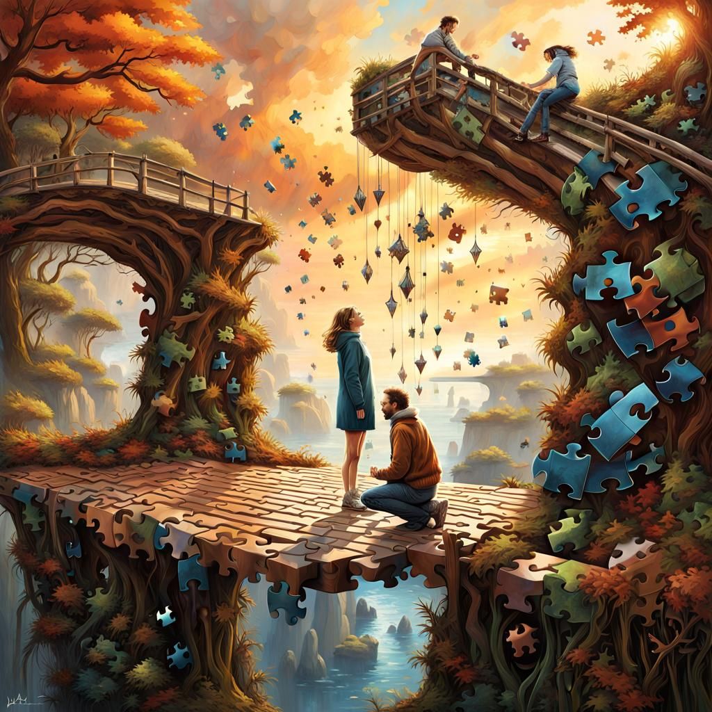 Dreamy Jigsaw Bridge Scene in 3D Art