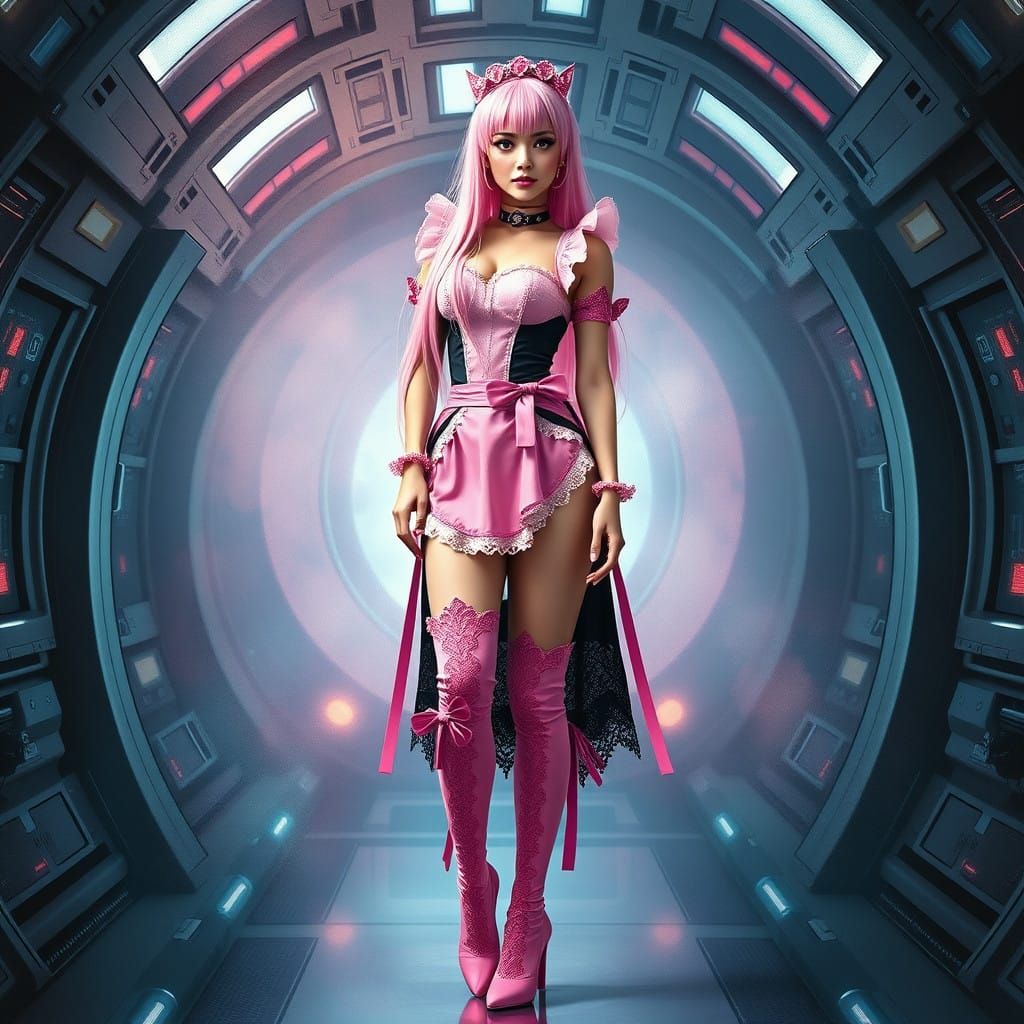 Futuristic Maid in a Fantastical Space Environment