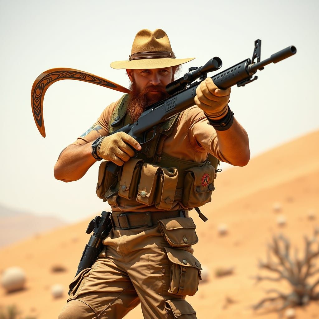 Tactical SAS Operative in Desert Camouflage with Boomerang