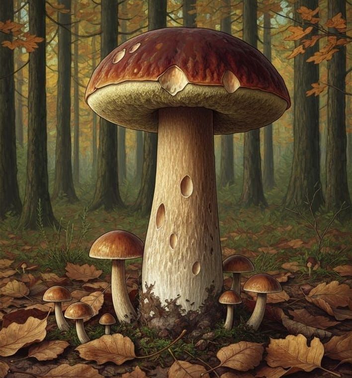 Majestic Boletus Mushroom in Autumn Forest