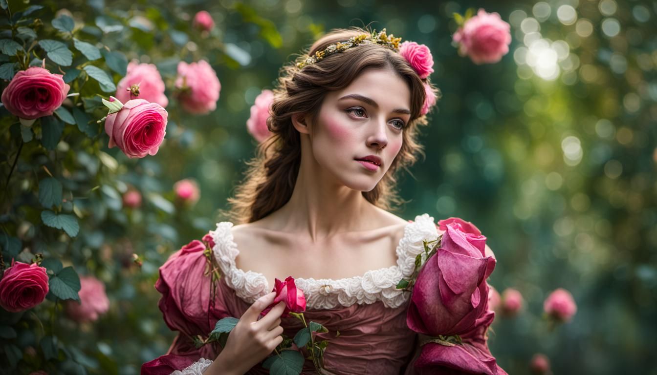Romantic Portrait of a Lady with Rose, Bokeh