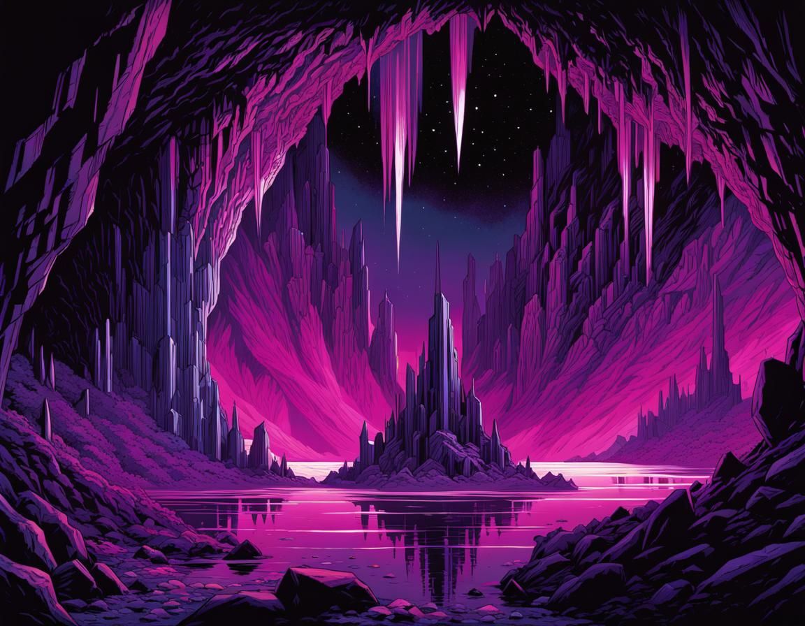 Amethyst Crystal Caves in Psychedelic Comic Art