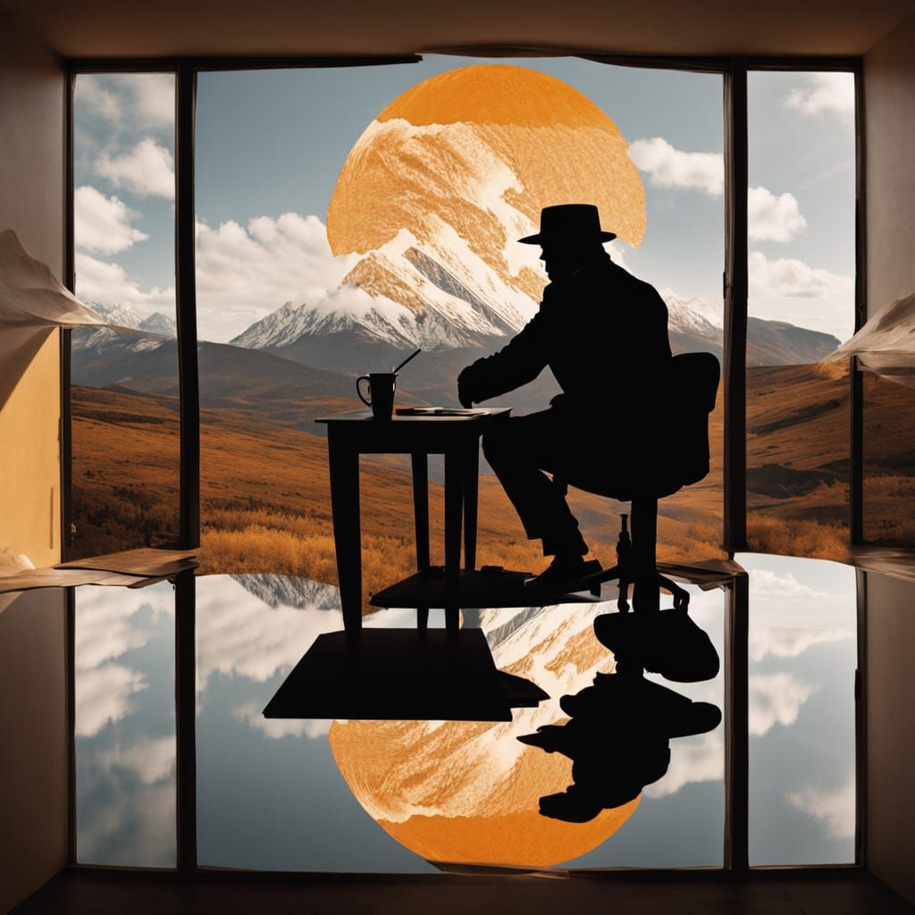 Double Exposure Silhouette Reveals Sunset Landscape