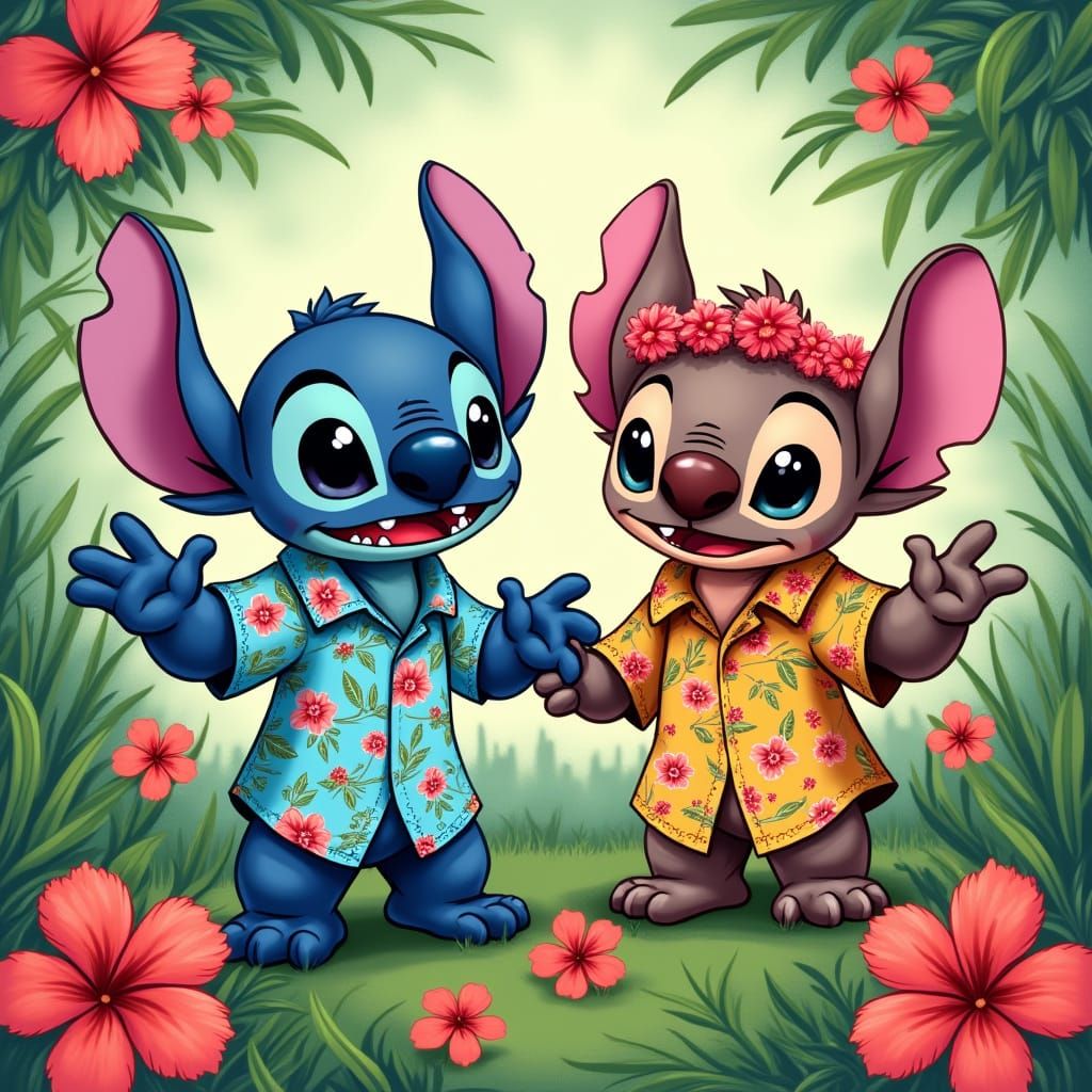 Lilo and Stitch in Tropical Whimsical Style