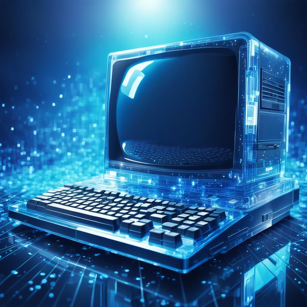 Retro Computer on Synthwave Background