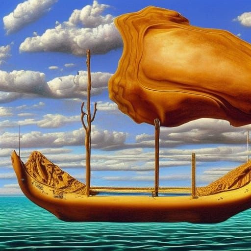 Surreal Desert Boat in Hyperrealistic Oil Painting