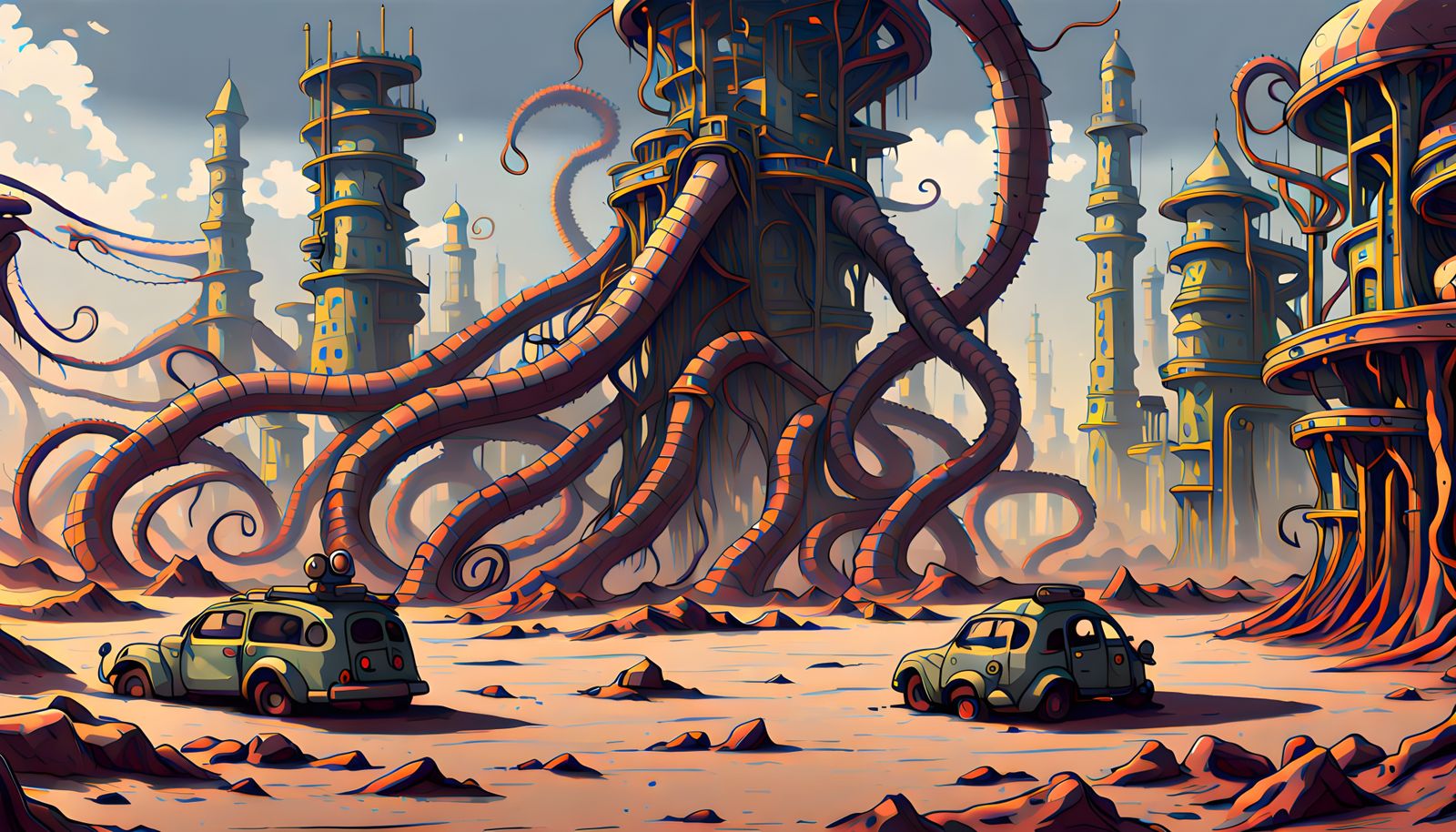 Cybernetic Tentacles Encroach on Barren Wasteland