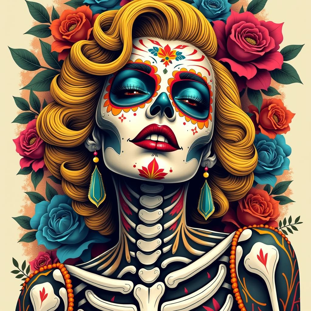 Sugar Skull Marilyn Tattoo in Pop Art Style