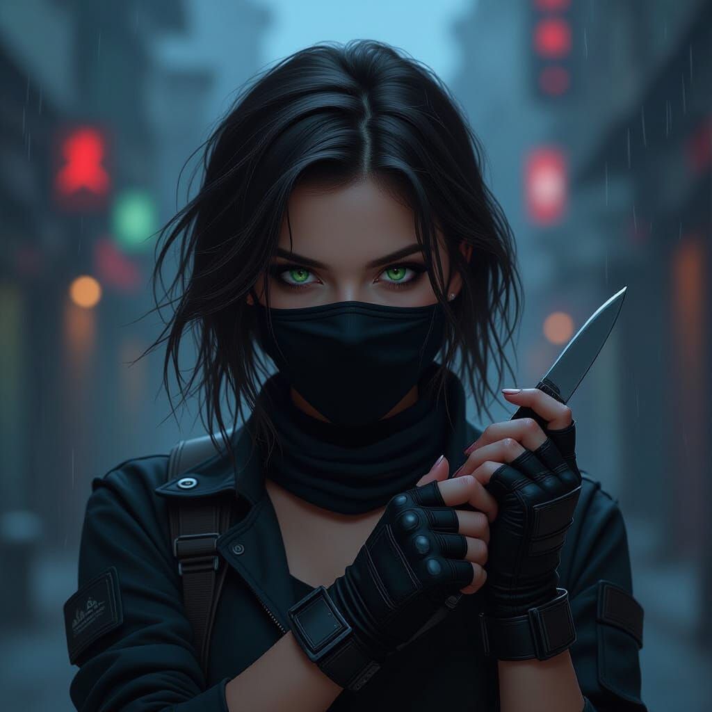 Neon Noir Thief with Dark Red Hair