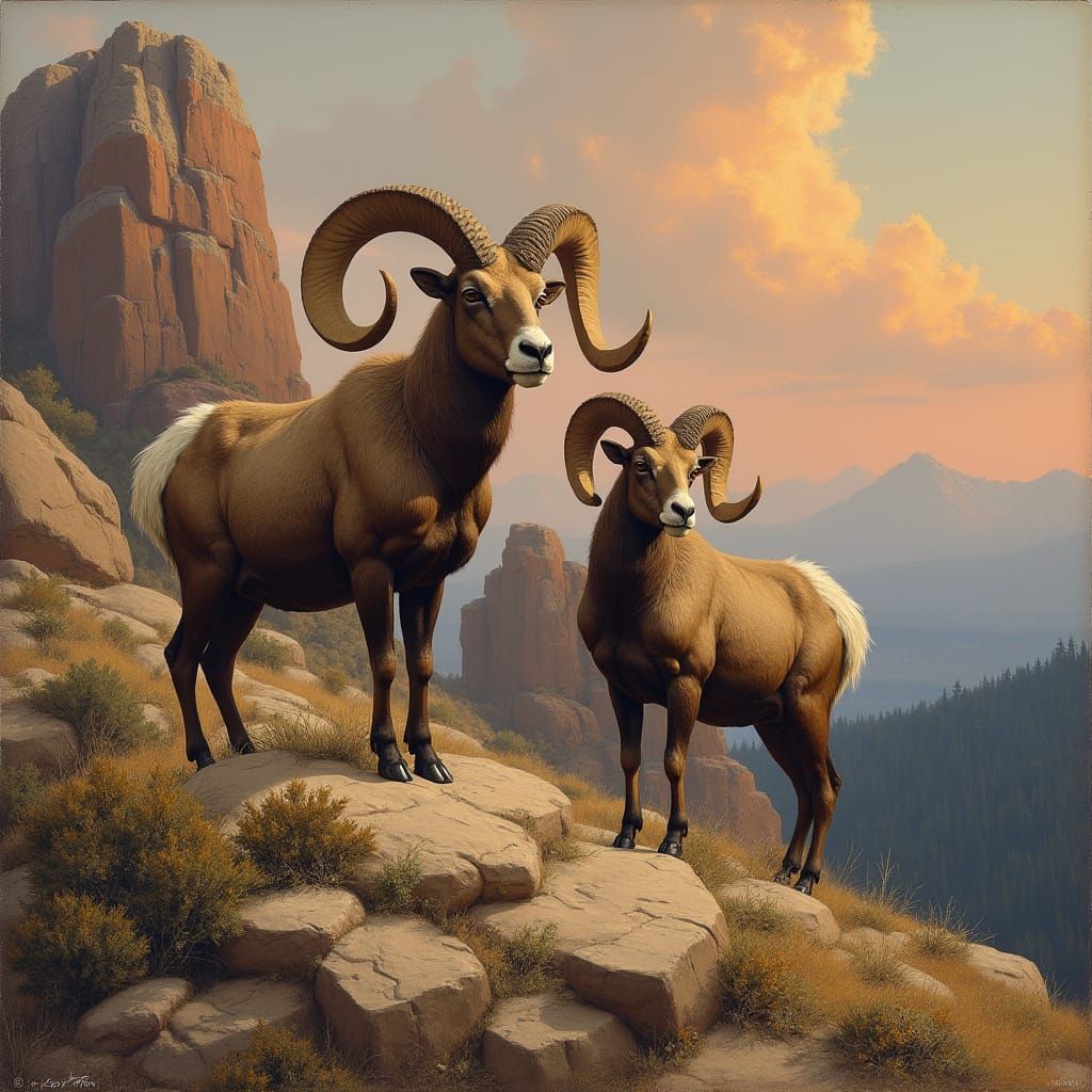 Majestic Rams in Rocky Landscape at Dusk